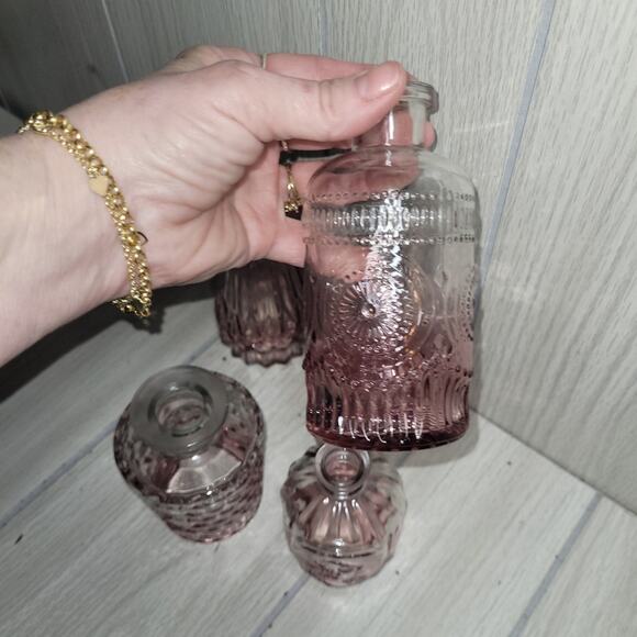 Pink Hombre Glass Vase Set Of 5 Potion Jars Spells Witch Flowers Mothers Day - Picture 5 of 8